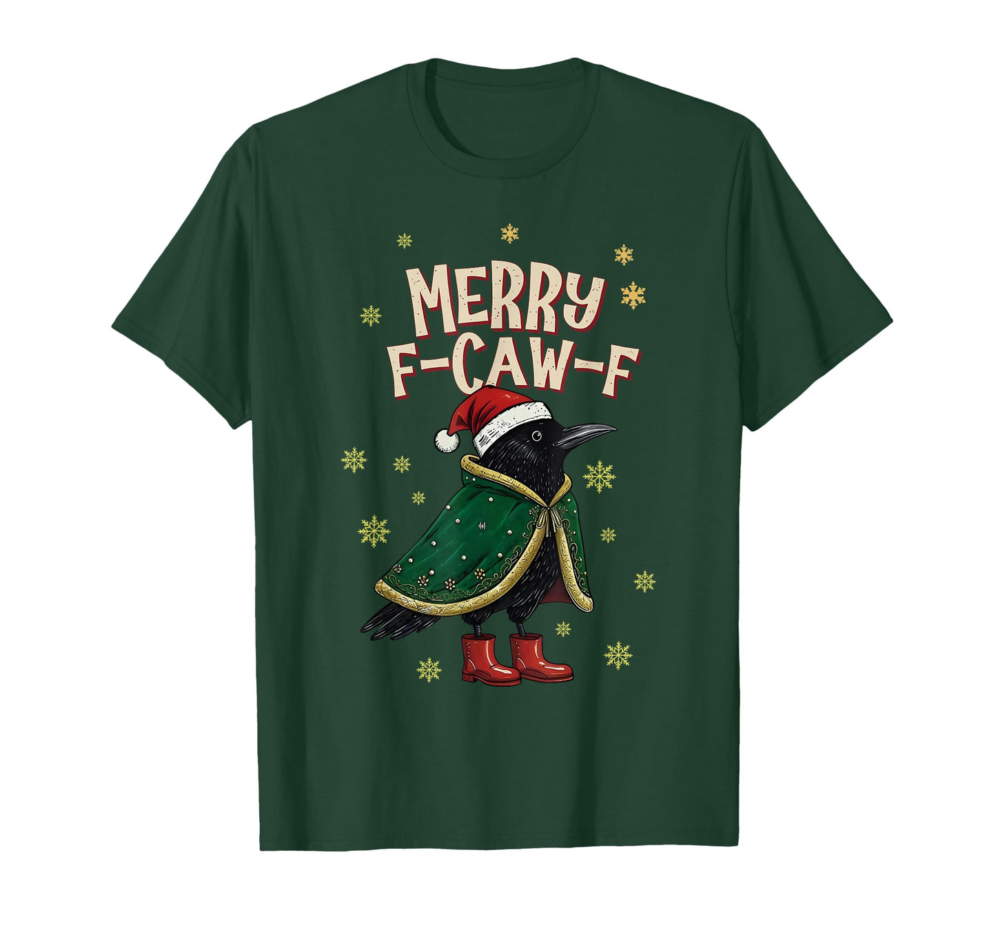 Merry F-Caw-F Funny Crow Elf Xmas Christmas Pajamas Holiday T-Shirt