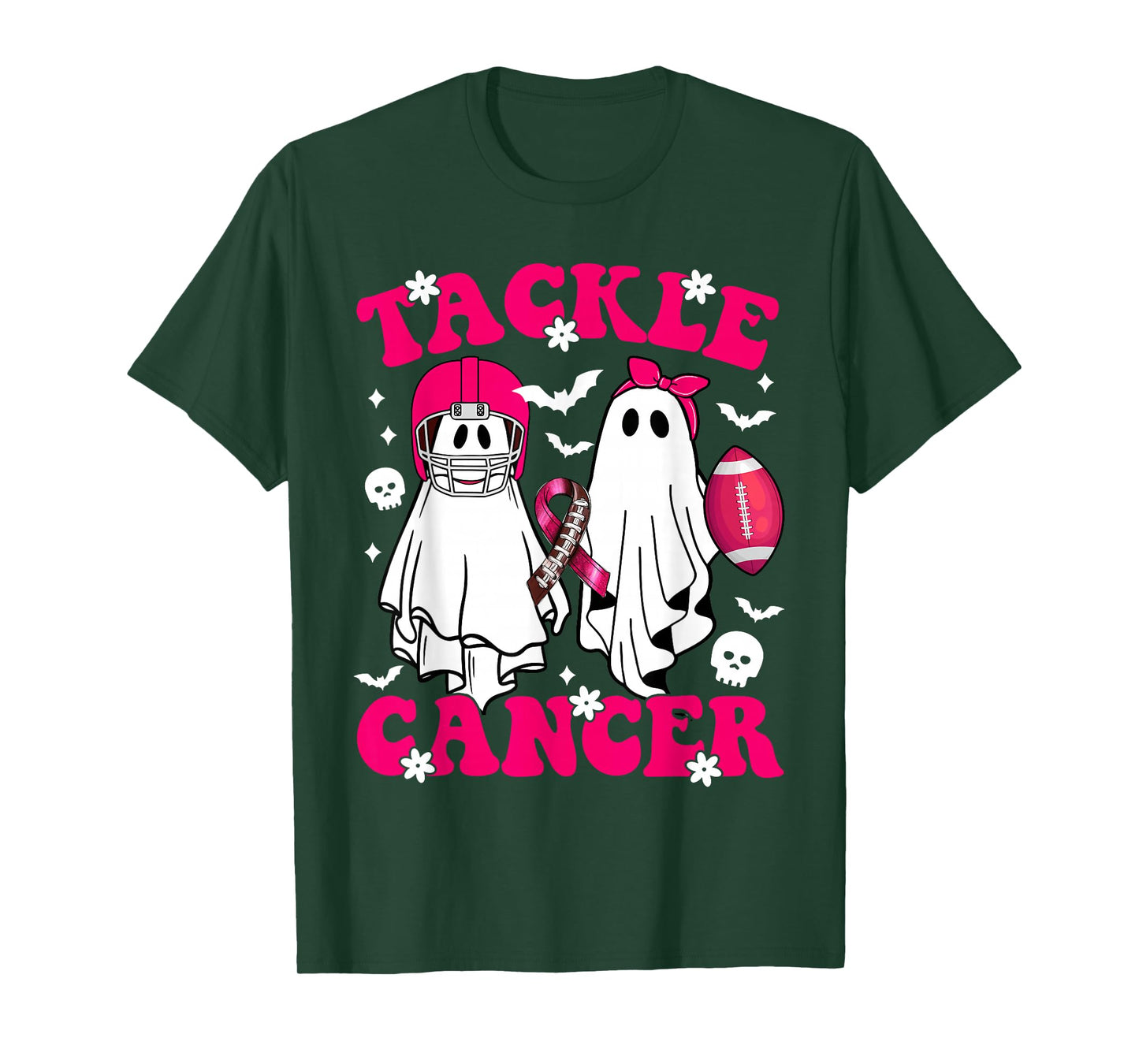 Tackle Breast Cancer Football Funny Ghost Pink Halloween T-Shirt
