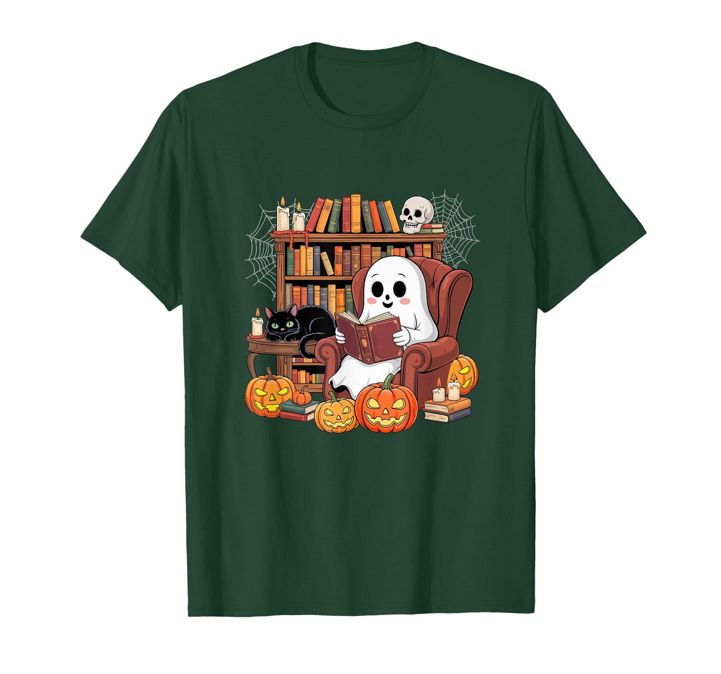 Boo Reading Books with Cat Colorful Halloween Librarian T-Shirt