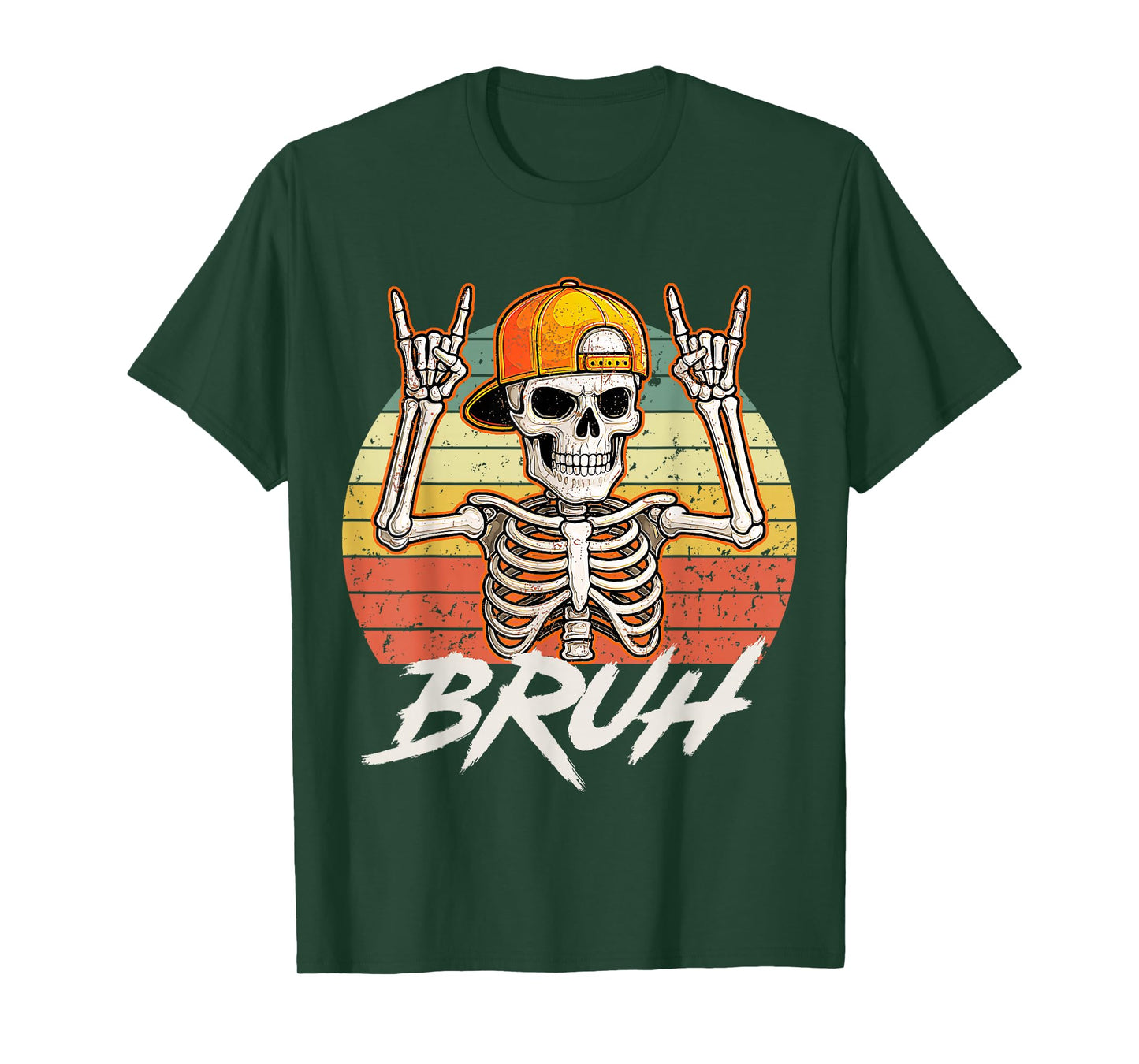 Bruh Punk Rock Skeleton Cool Rocker Halloween Retro T-Shirt