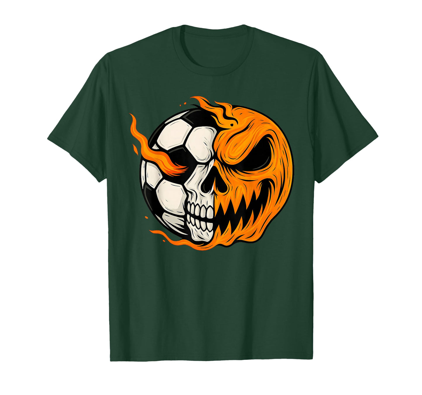 Pumpkin Skull Skeleton Spooky Soccer Player Kids Halloween T-Shirt