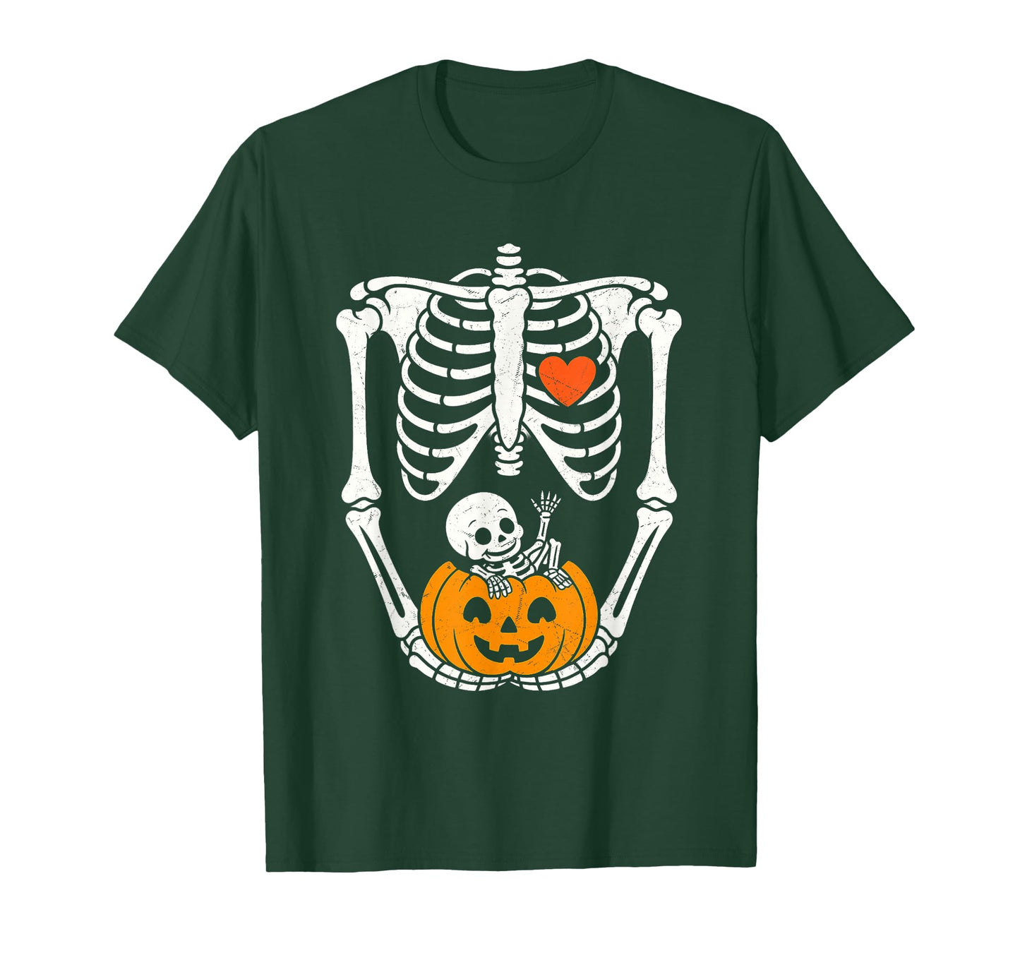 Halloween Skeleton Baby Rib Cage Maternity Pregnant Pumpkin T-Shirt