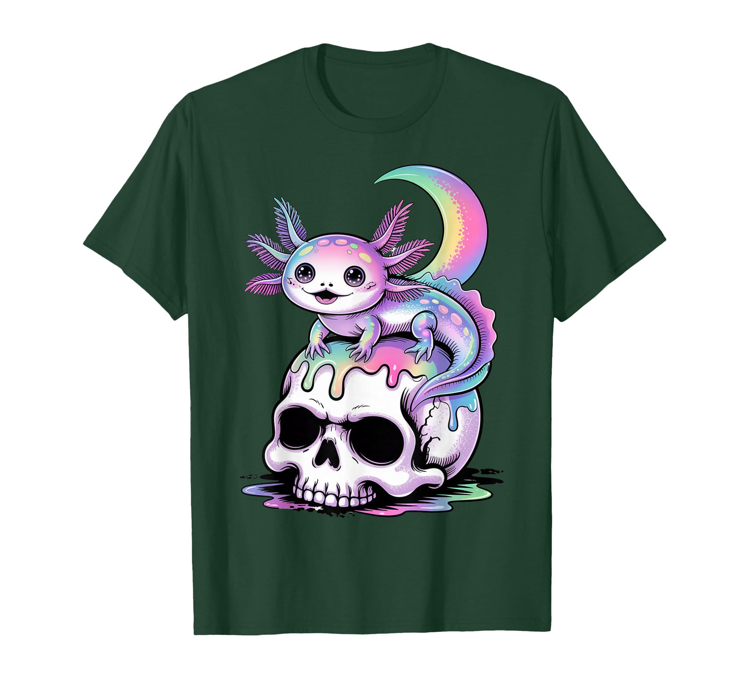 Kawaii Pastel Goth Cute Creepy Axolotl Bat Skeleton T-Shirt