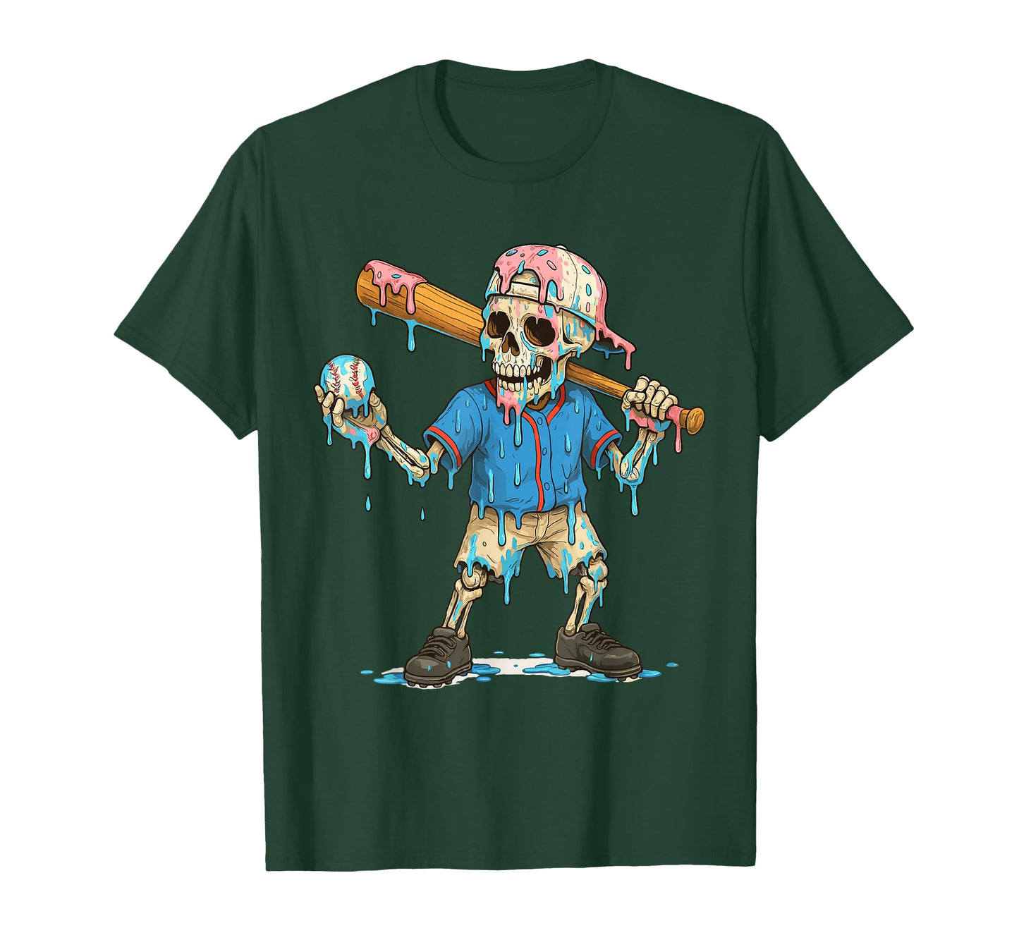 Funny Baseball Skeleton Ice Cream Drip Baseball Boys Youth T-Shirt
