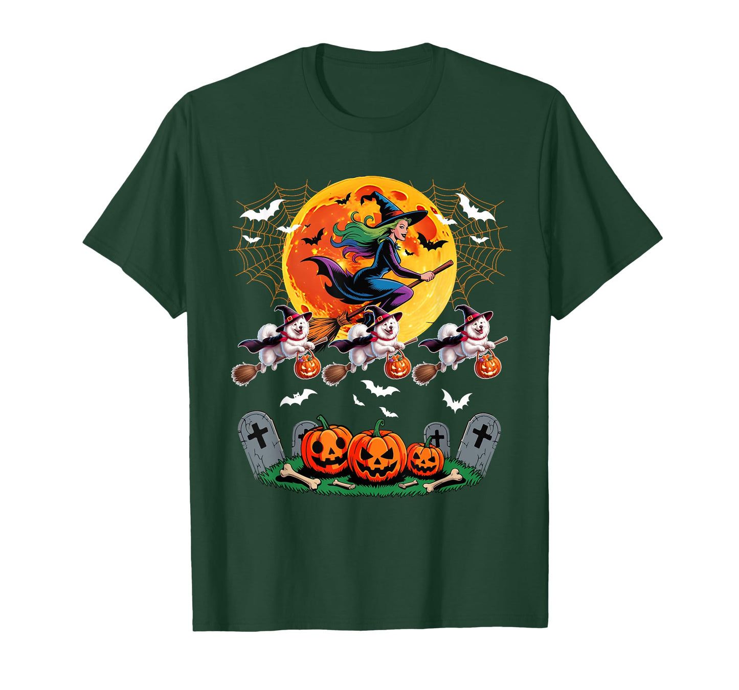Samoyeds Cosplay Witch On Broomstick Halloween Owner T-Shirt