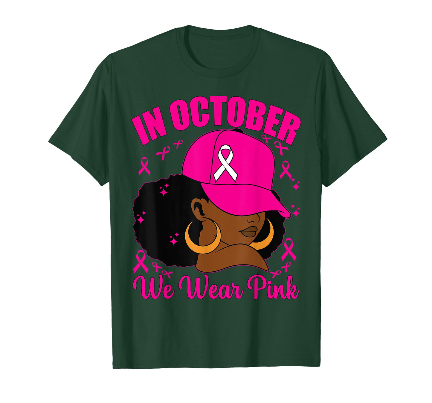 In October We Wear Pink Breast Cancer Awareness Black Women T-Shirt
