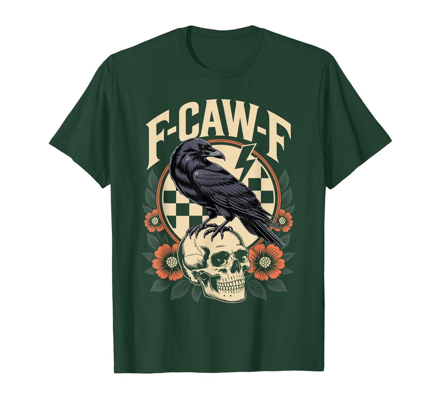 Halloween F Caw F Black Raven Bird F-Caw-F Crow Checkered T-Shirt