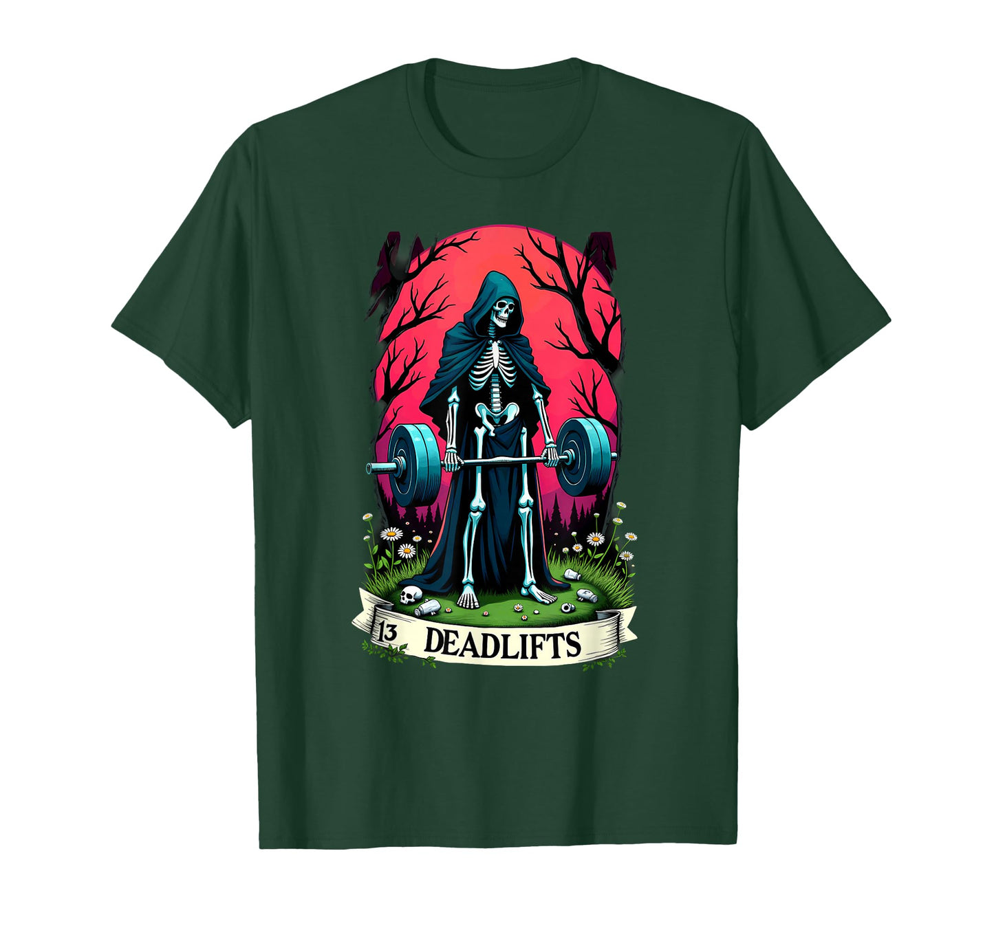 Gothic Tarot Card Skeleton Deadlifts Weightlifiting T-Shirt