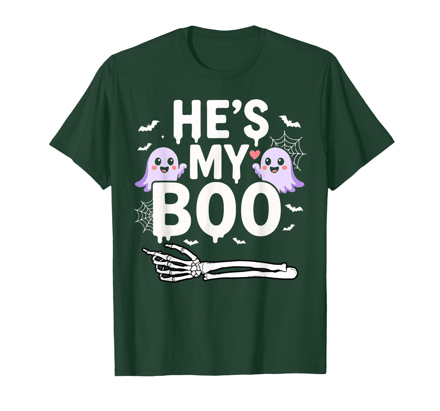 He's My Boo Halloween Pajama Skeleton Matching Couple Squad T-Shirt