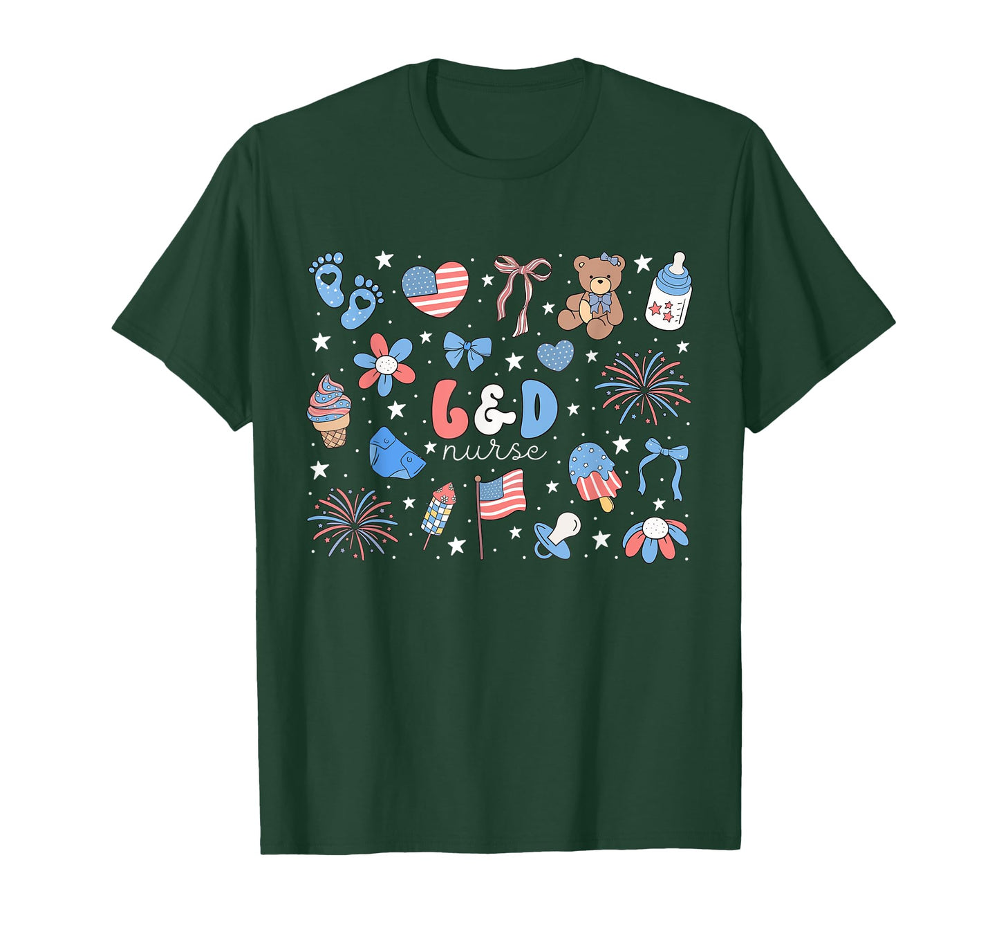 L&D Nurse 4th of July Labor and Delivery Nurse Bear Work T-Shirt