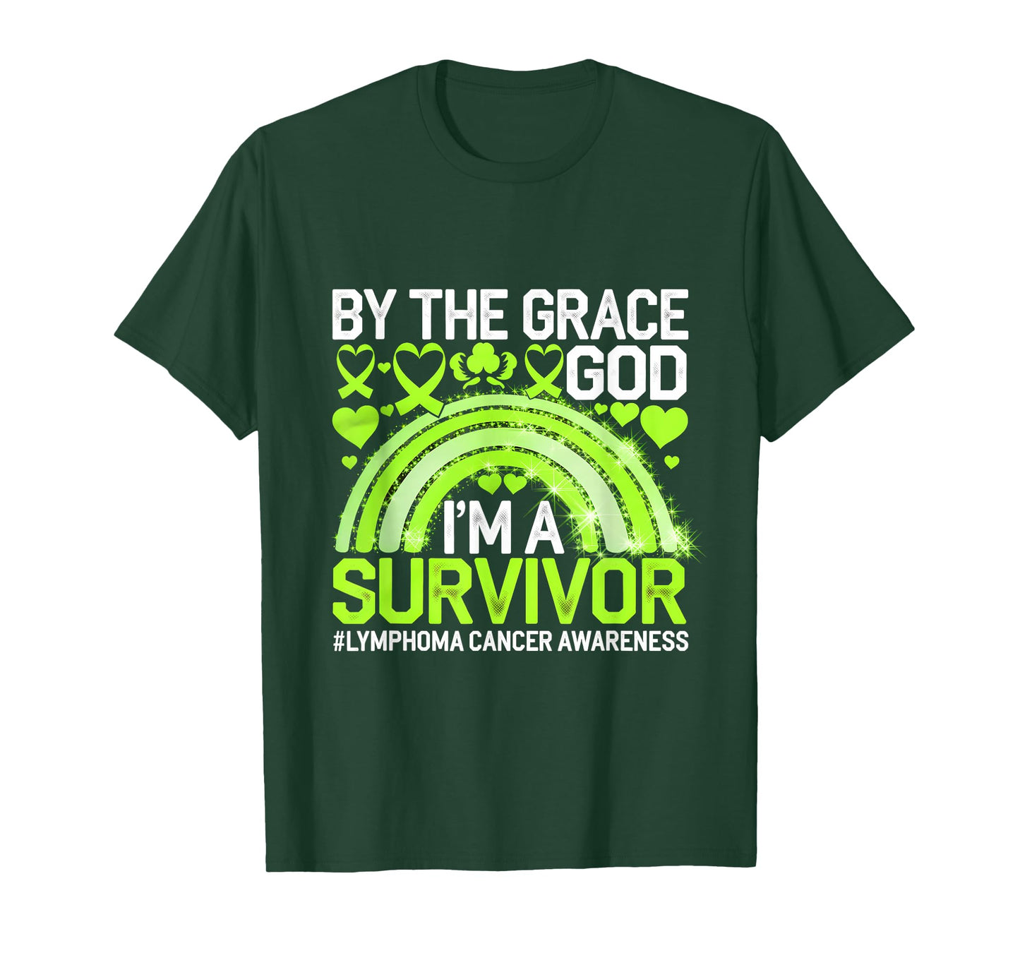 Lymphoma Awareness I'm A Survivor Green Ribbon Rainbow T-Shirt