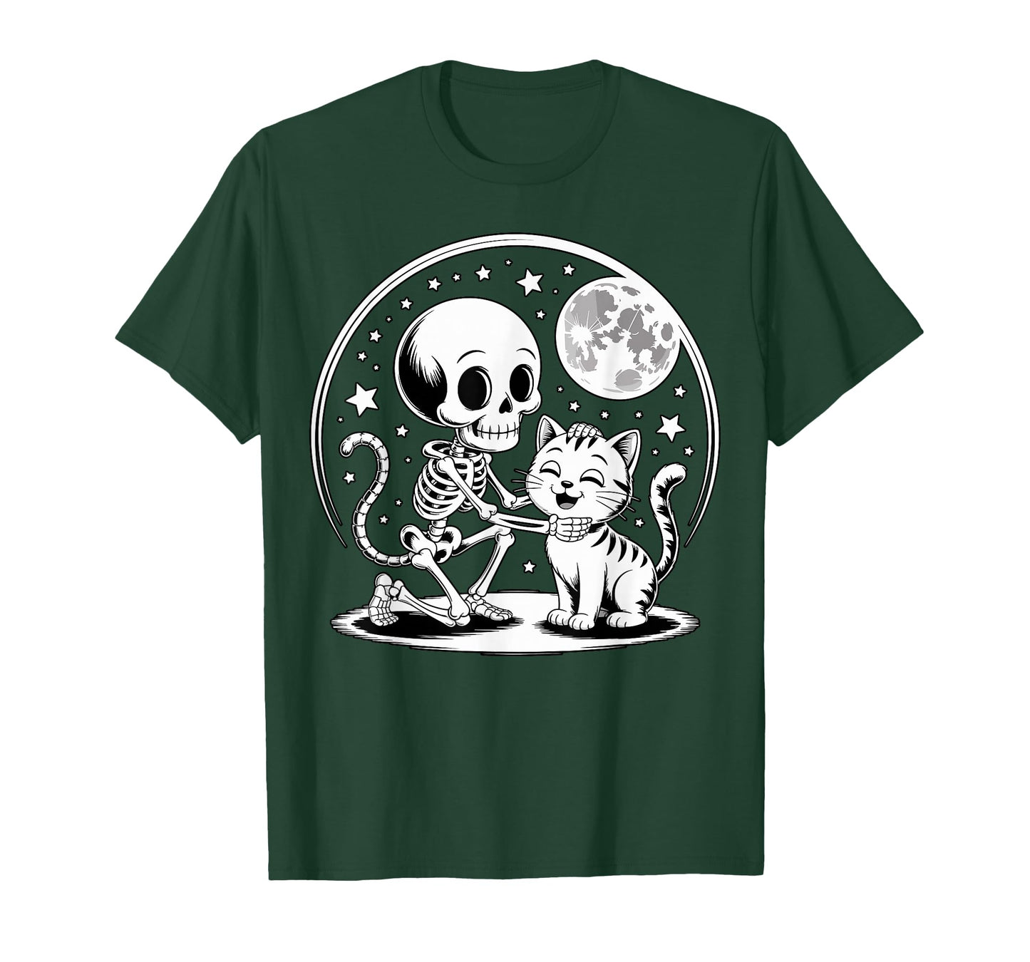 Skeleton and Cat Cute Spooky Halloween T-Shirt