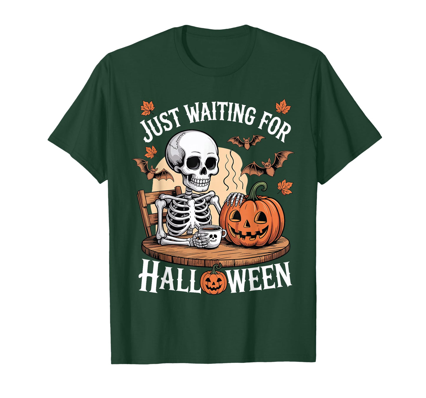 Funny Halloween Skeleton Just Waiting for Halloween Coffee T-Shirt