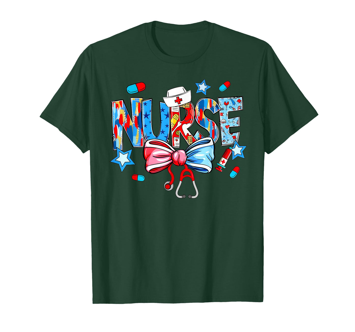 Coquette Bow Stethoscope Nurse 4th Of July Nursing Womens T-Shirt