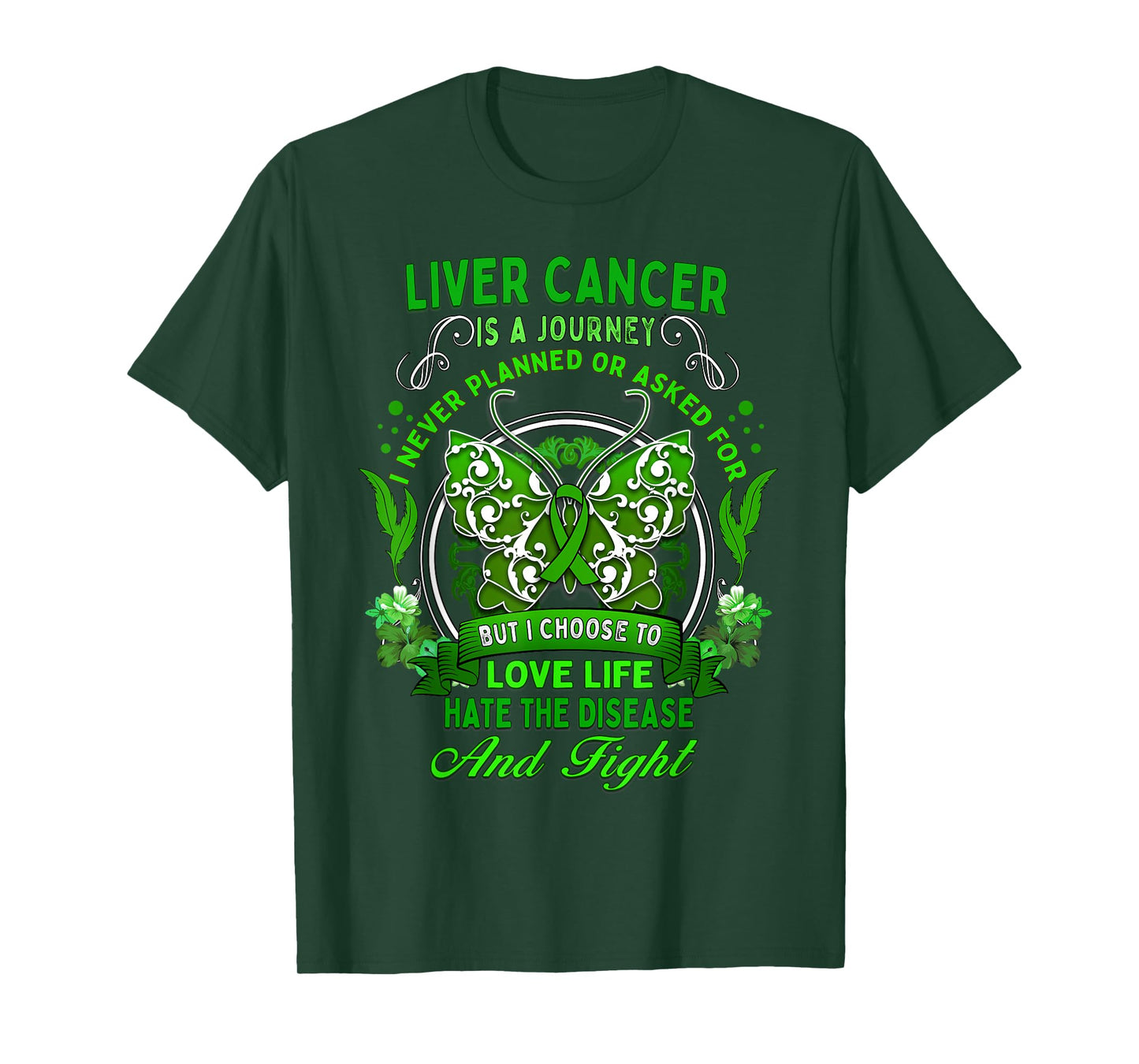 Liver Cancer Awareness Butterfly Green Ribbon Fighter Womens T-Shirt