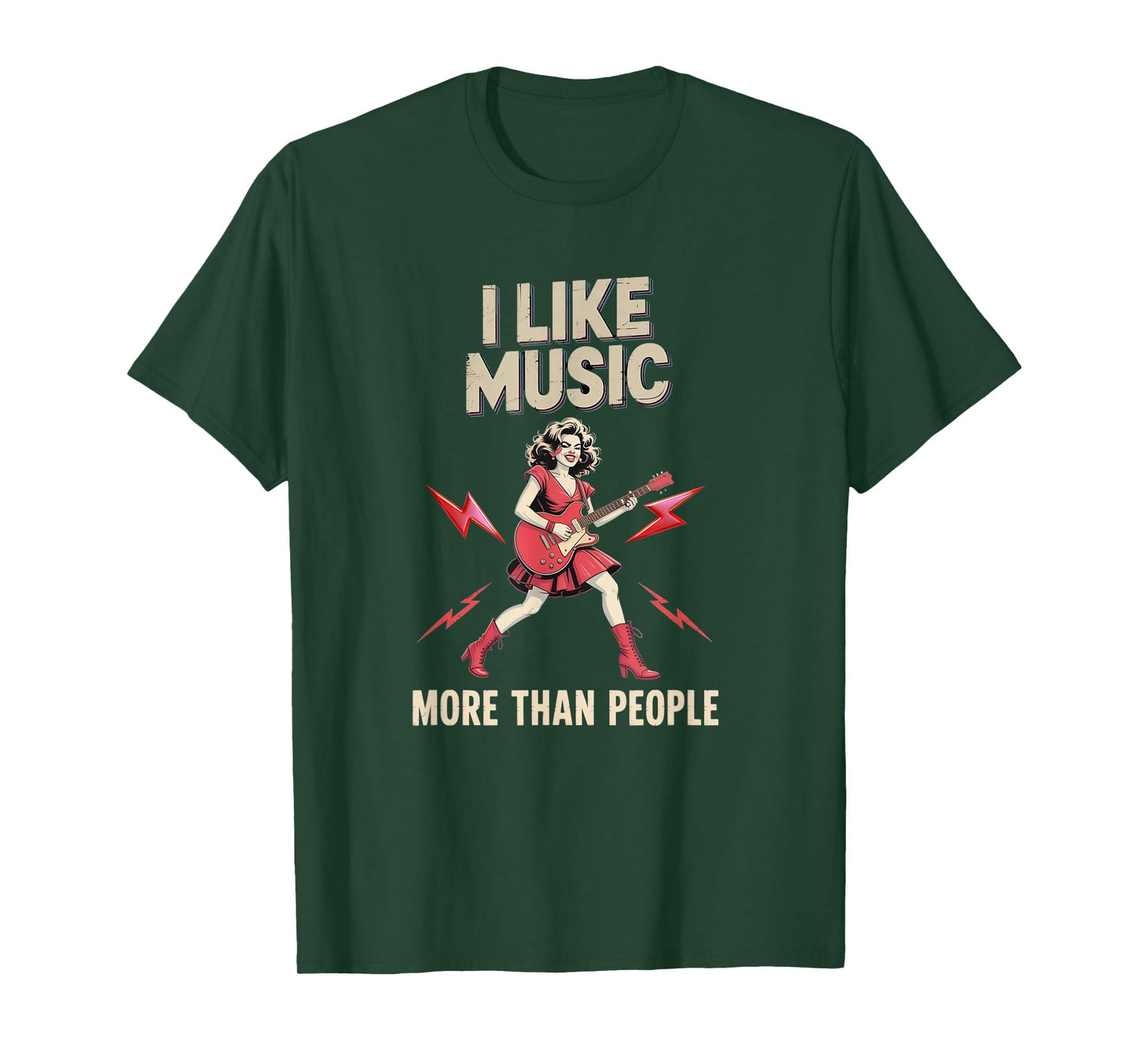 I Like Music More Than People - Rock Guitar Girl Tee T-Shirt