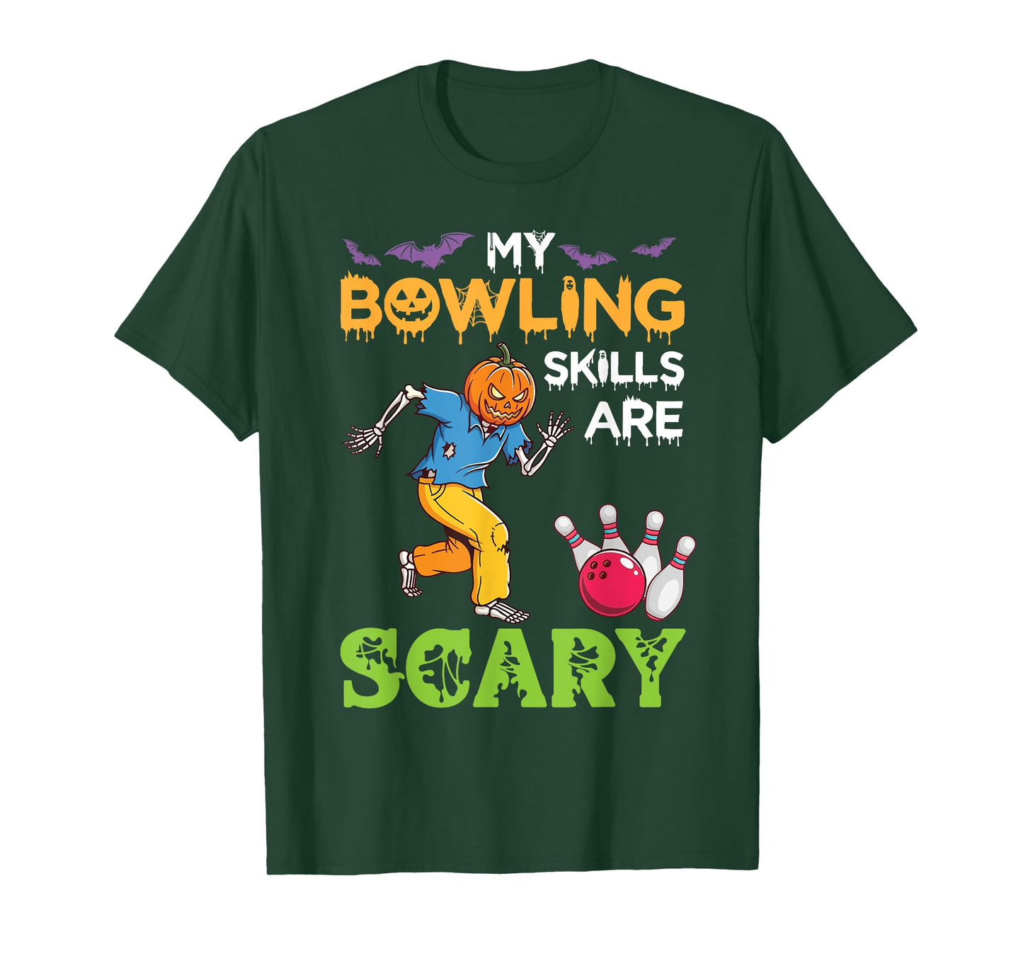 My Bowling Skills are Scary Funny Halloween Pumpkin Skeleton T-Shirt
