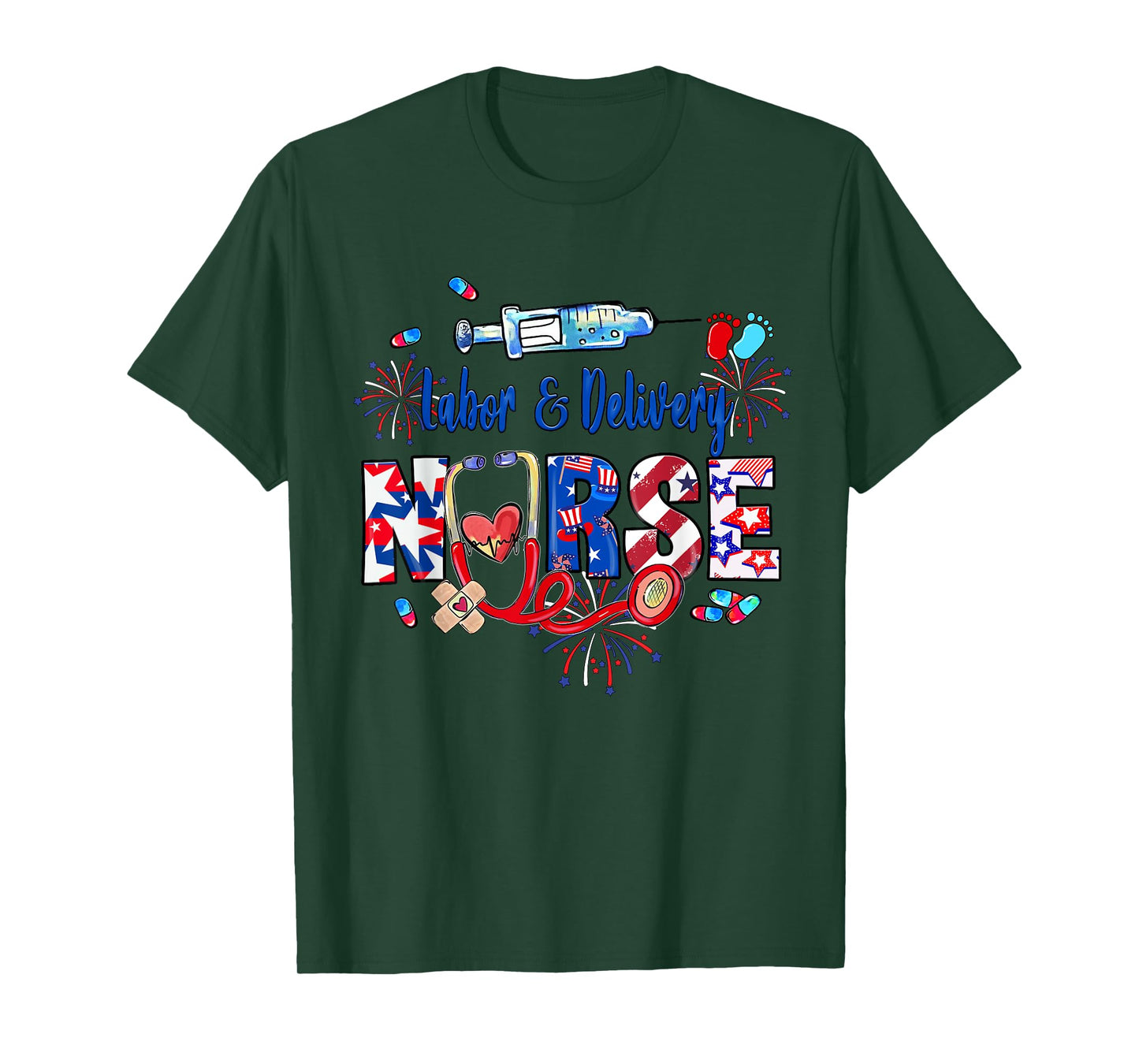 Labor & Delivery Nurse American Flag Patriotic 4th Of July T-Shirt for Women Men