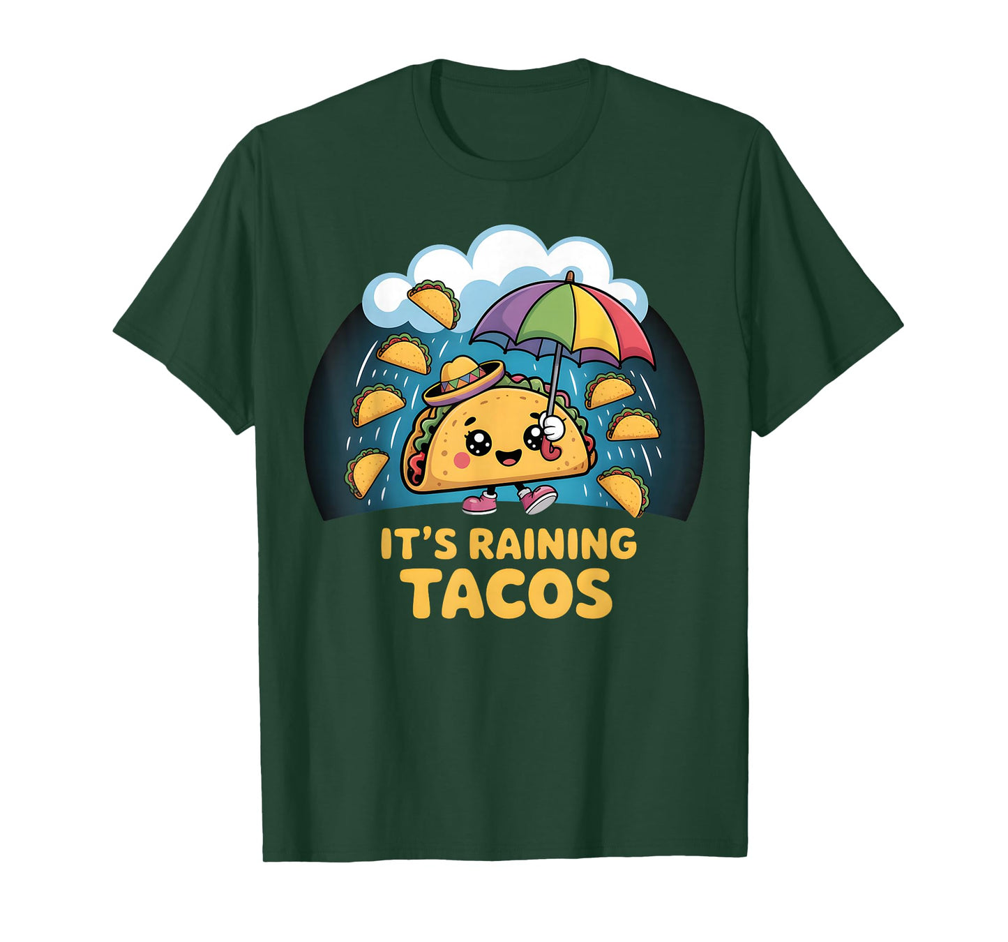 It’s Raining Tacos Cute Kawaii Funny Sombrero Design T-Shirt