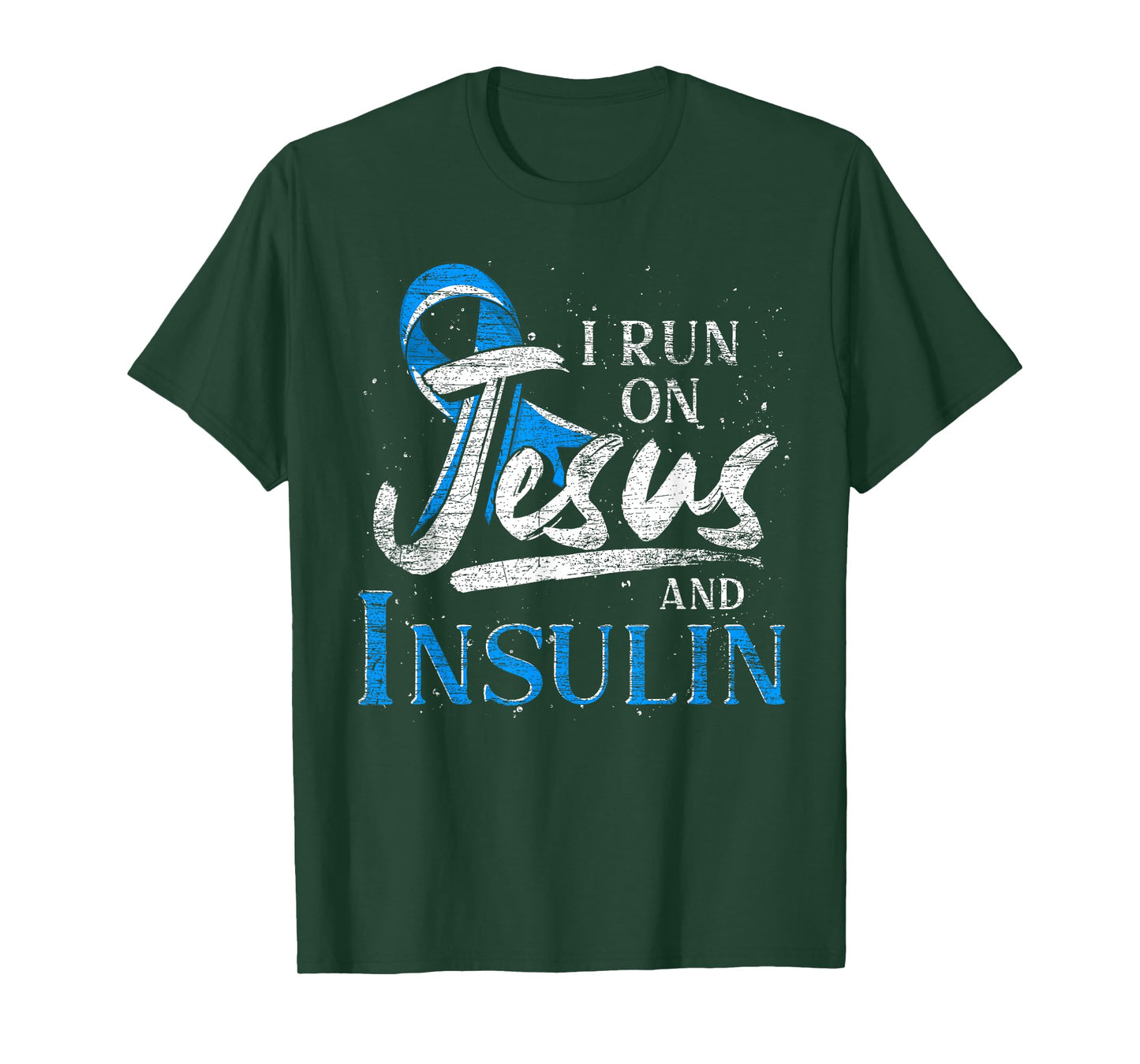 Blue Ribbon I Run On Jesus And Insulin Diabetes Awareness T-Shirt