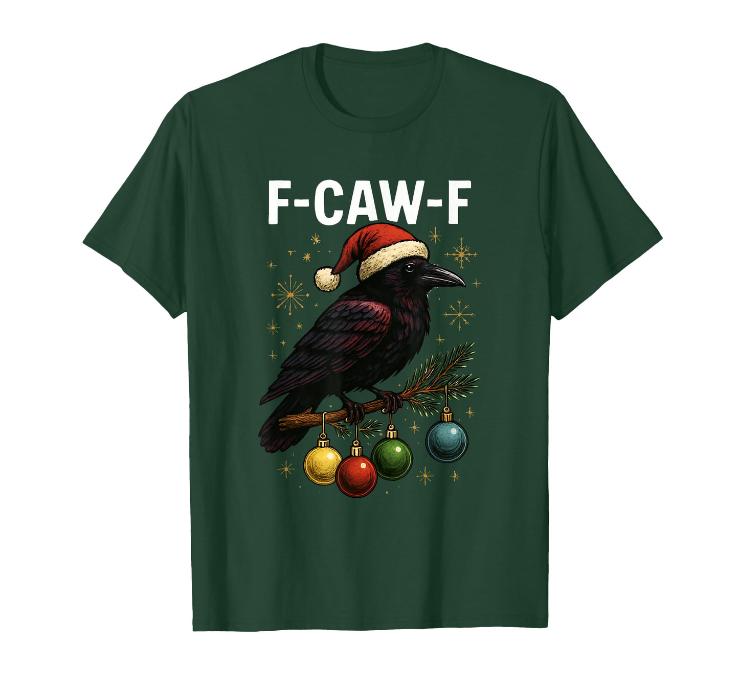Black Crow F-Caw-F Funny Retro Christmas Lights Santa Hat T-Shirt