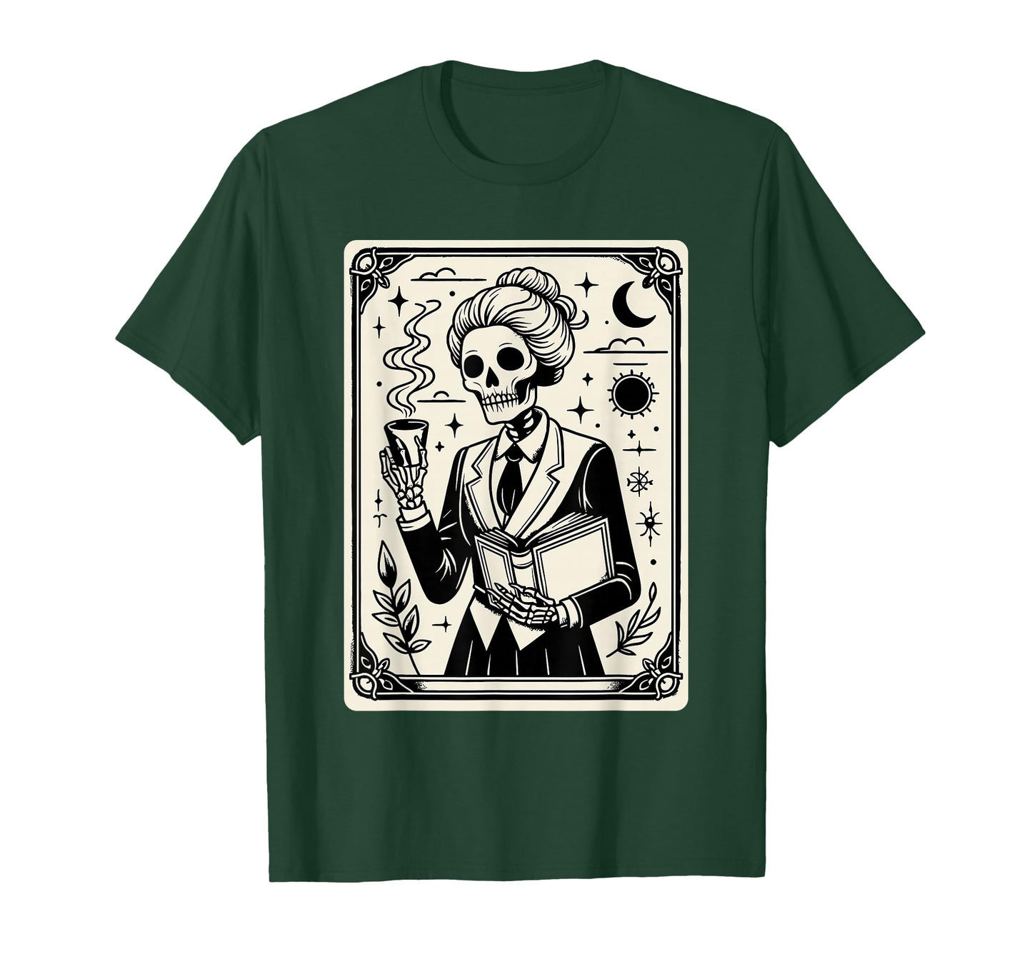 Skeleton Reader Tarot Gothic Coffee Academia Teacher T-Shirt