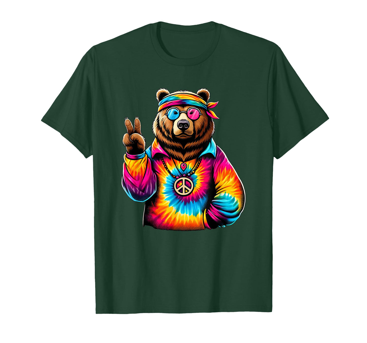Peace Sign Tie Dye Grizzly Bear T-Shirt