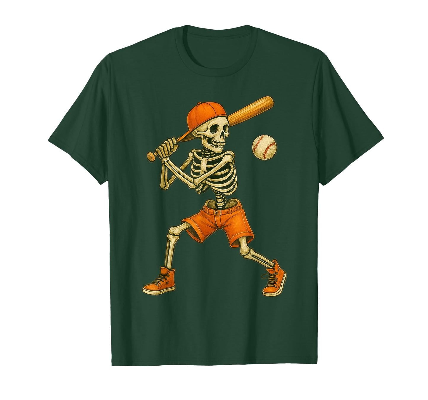 Funny Skeleton Batting Baseball Halloween Boys Men Kids T-Shirt