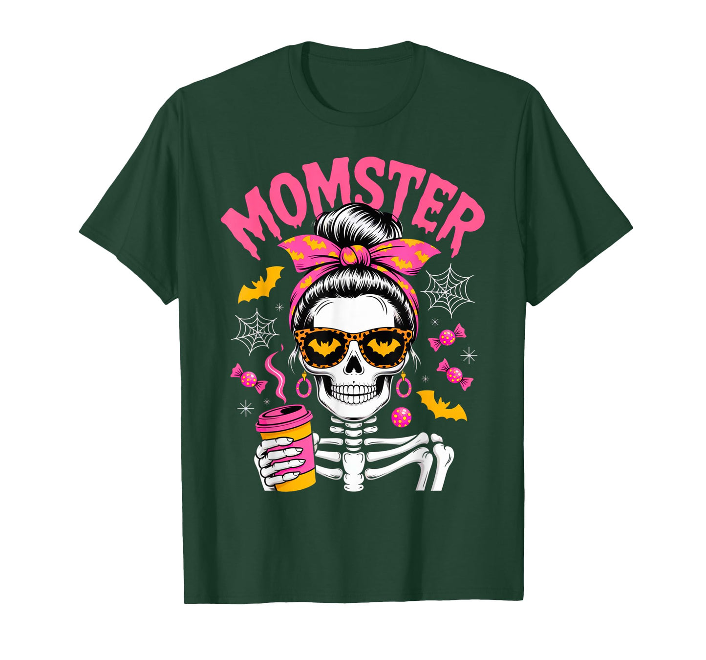 Momster Halloween Costume Skeleton Messy Bun Mother Coffee T-Shirt