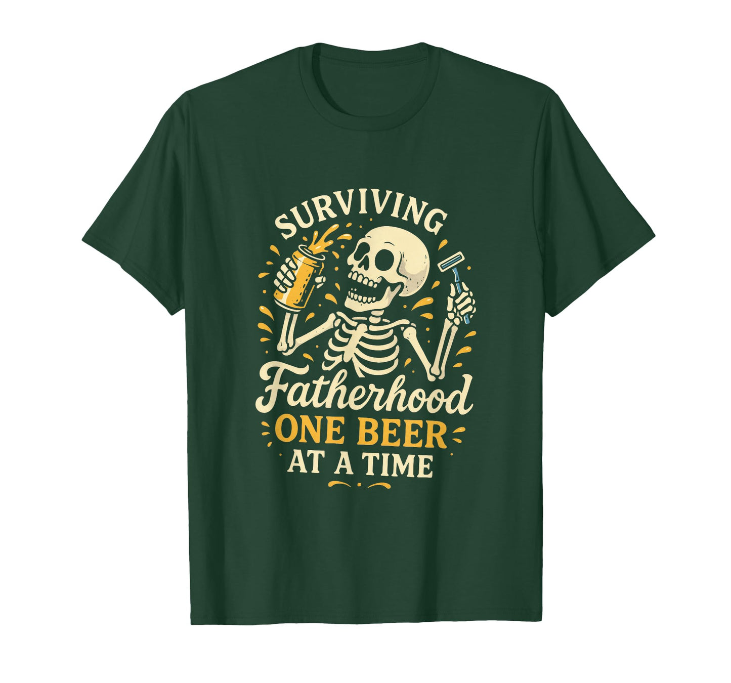 Surviving Fatherhood - Funny Dad Skeleton Beer Joke T-Shirt