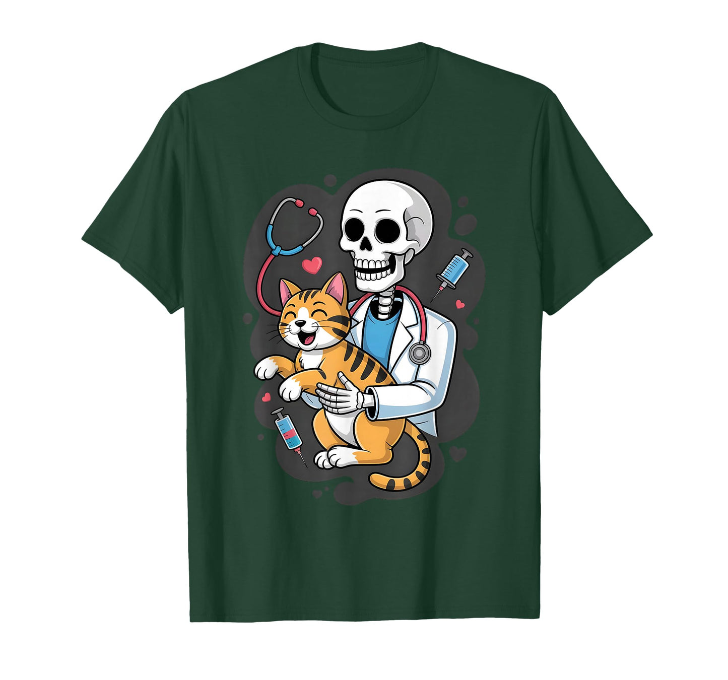 Skeleton Hugging Cat Funny Vet Cat Lover Halloween Men Women T-Shirt