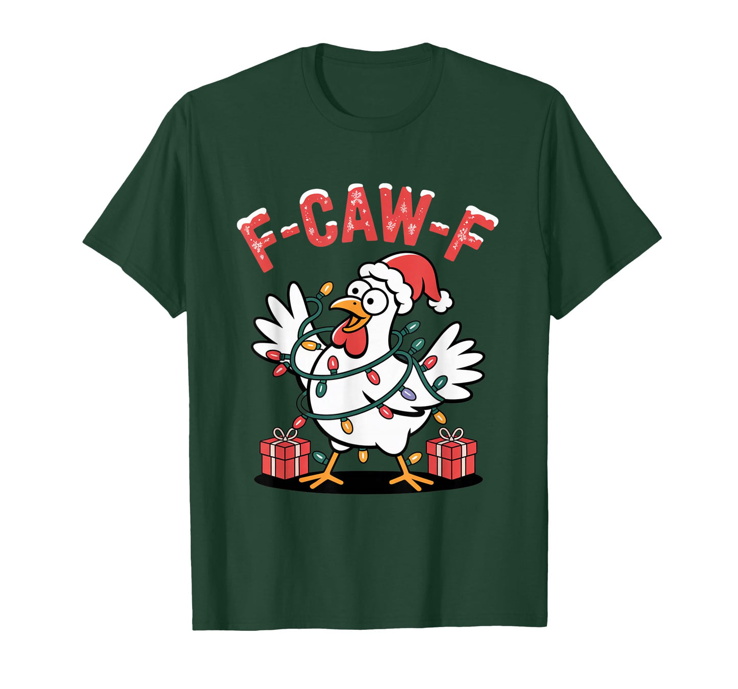 F-Caw-F FCAWF Funny Chicken Christmas Holiday Lights T-Shirt