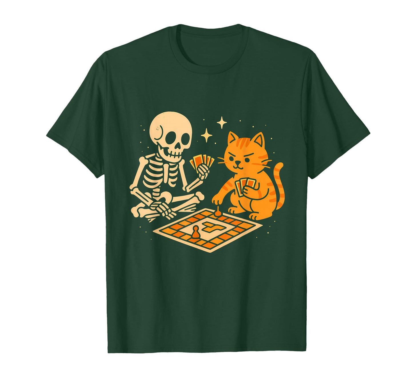 Skeleton and Cat Playing Board Game T-Shirt