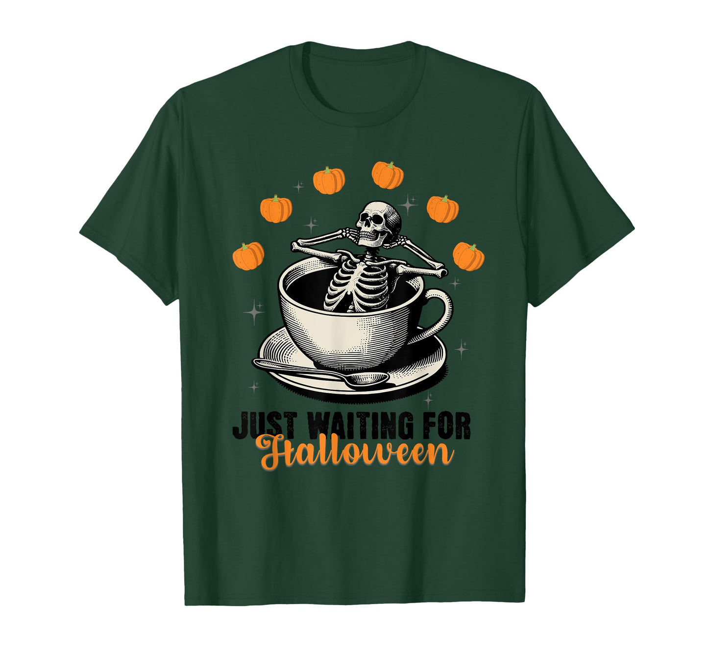 Just Waiting for Halloween Funny Skeleton Coffee Pumpkin T-Shirt