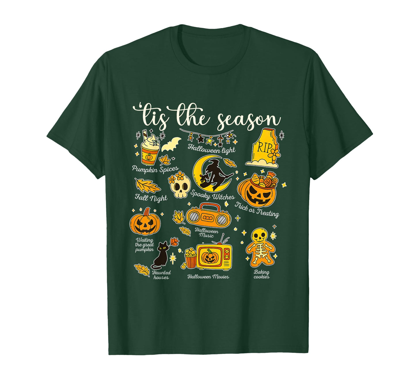 Tis The Season Halloween with Pumpkins, Witches, Black Cat T-Shirt
