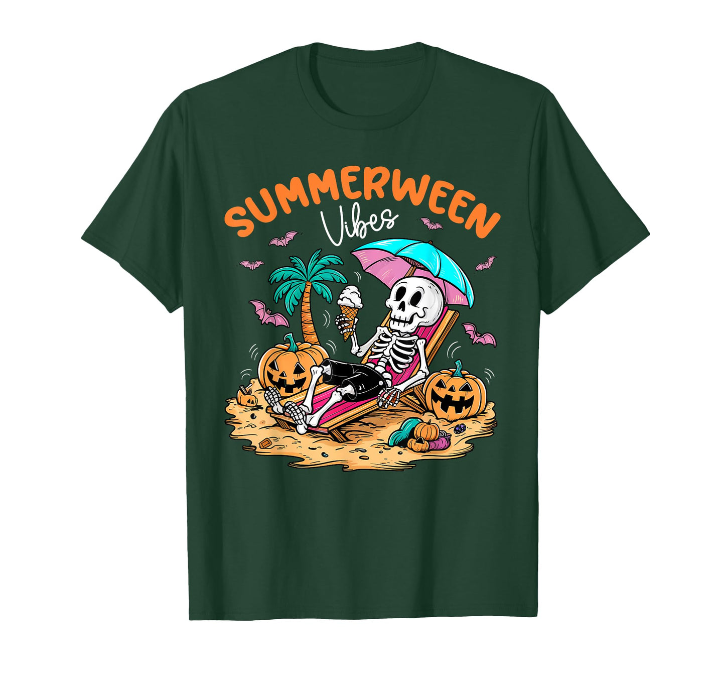 Summerween Halloween Skeleton Ice Cream Summer Vacation T-Shirt