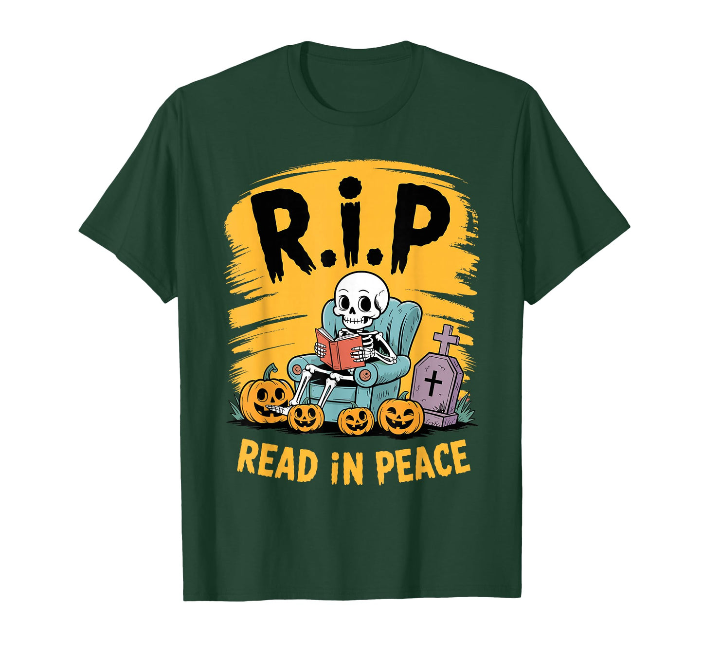 RIP Read in Peace Skeleton Reading Pumpkins Grave T-Shirt