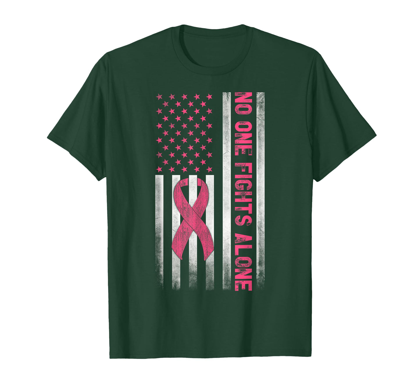 American Flag Pink Ribbon No One Fights Breast Cancer Alone T-Shirt