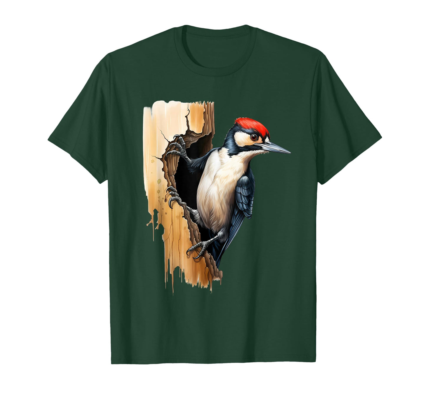 Woodpecker Wall Drawing Nature Wildlife Motif Animal Print T-Shirt