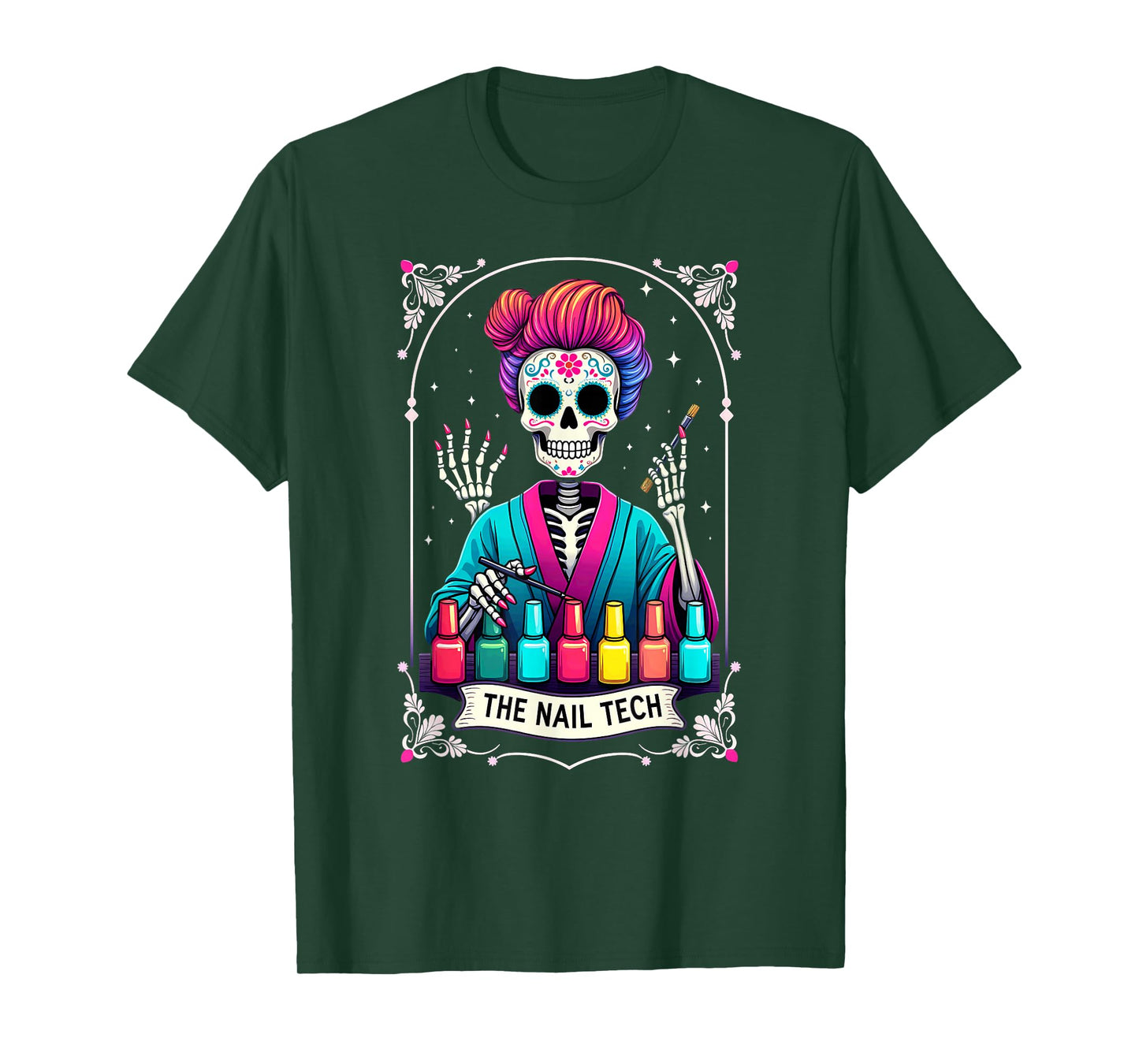 Tarot Card Nail Tech Skeleton Beautician Halloween T-Shirt