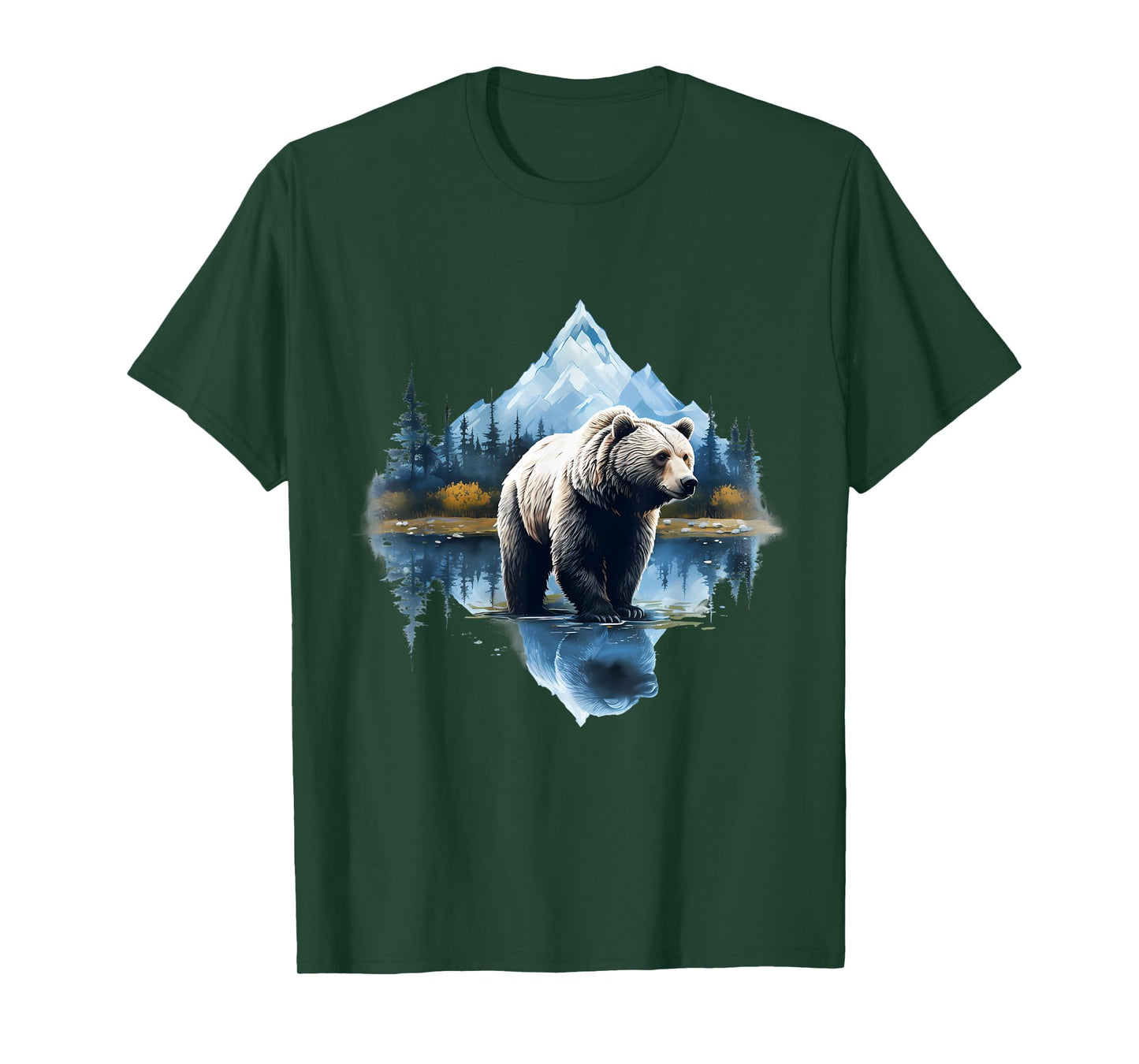 Bear Forest Animal Lovers Motif Landscape Artwork Wildlife T-Shirt
