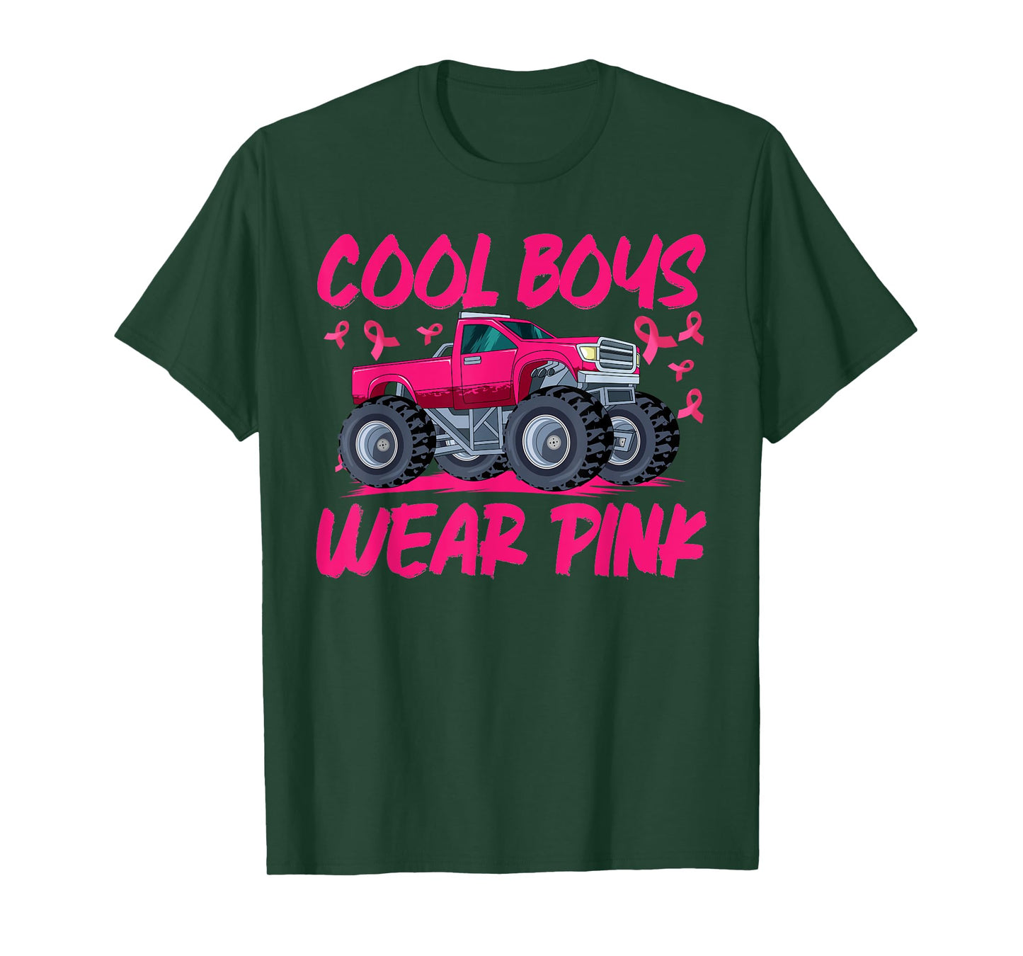 Monster Truck Breast Cancer Awareness Cool Boys Wear Pink T-Shirt