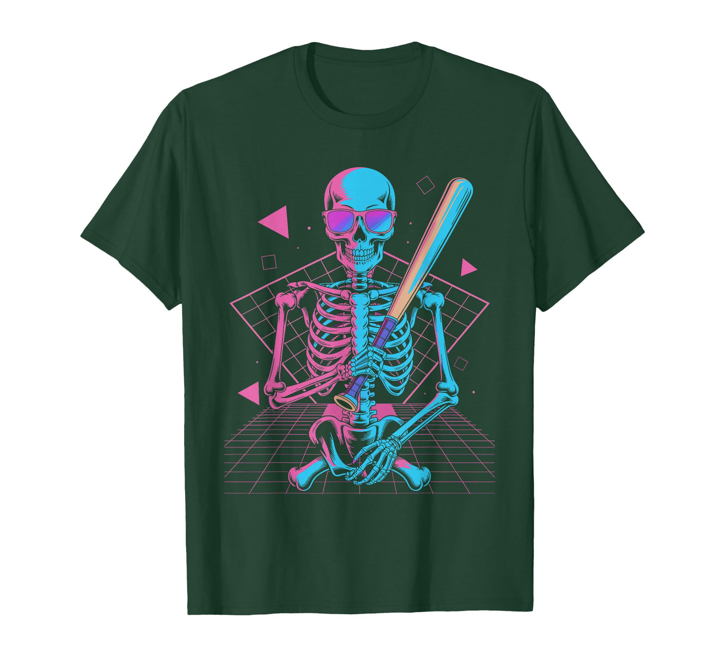 Retro 80s Skeleton Baseball Graphic Vaporwave T-Shirt