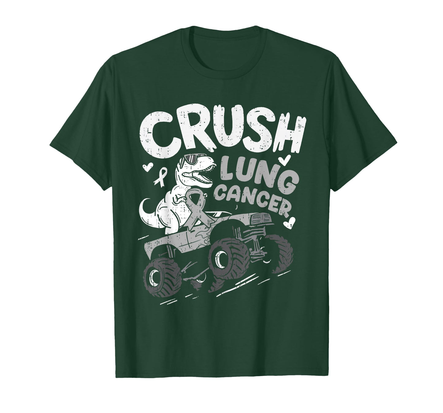 Crush Lung Cancer Awareness Dino T Rex White Ribbon Boy Kids T-Shirt