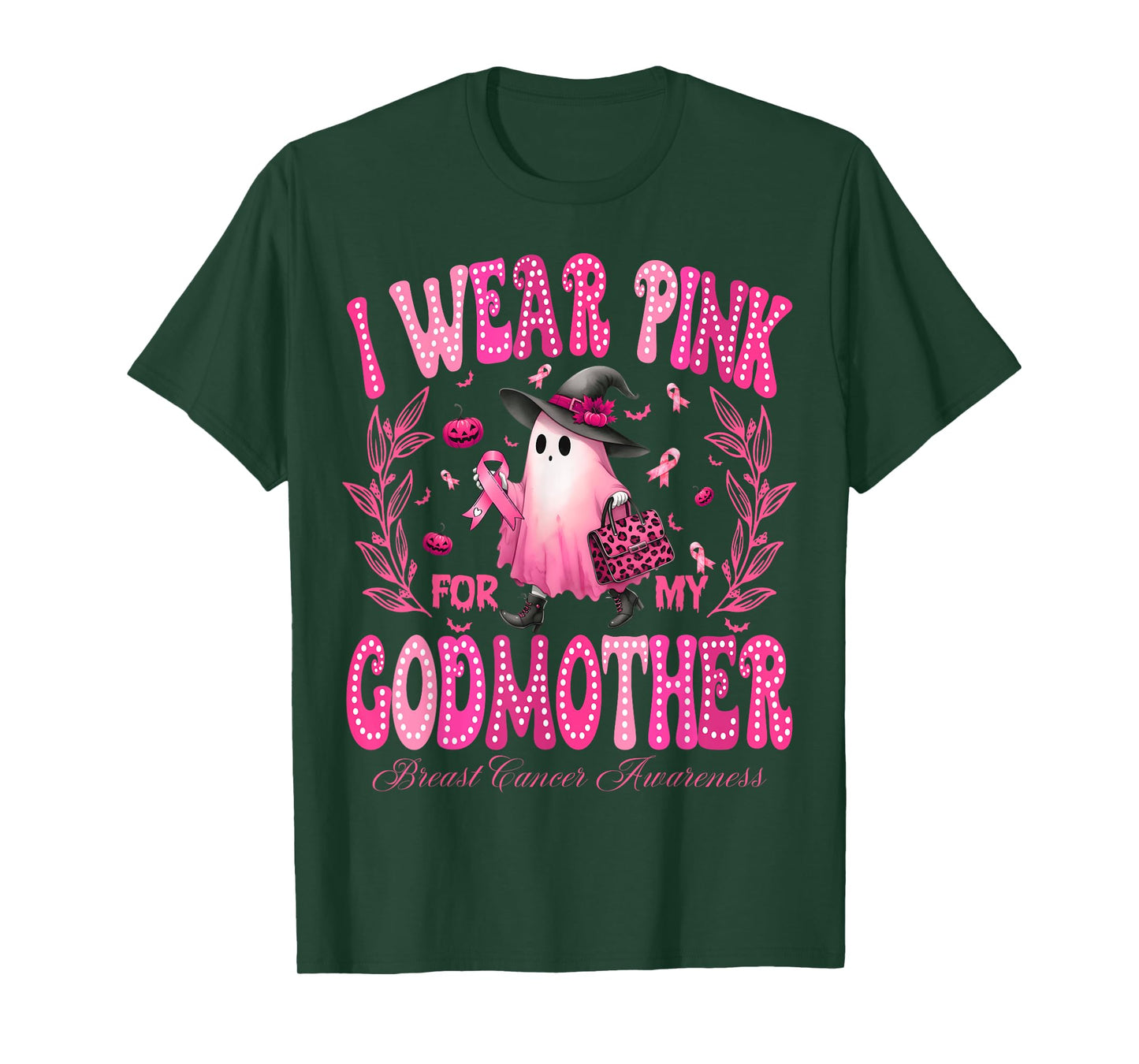 I Wear Pink For My GodMother Breast Cancer Boo Halloween T-Shirt
