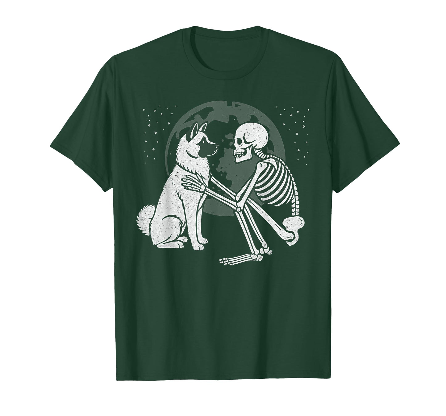 American Akita Skeleton Moon Halloween Dog Lover T-Shirt