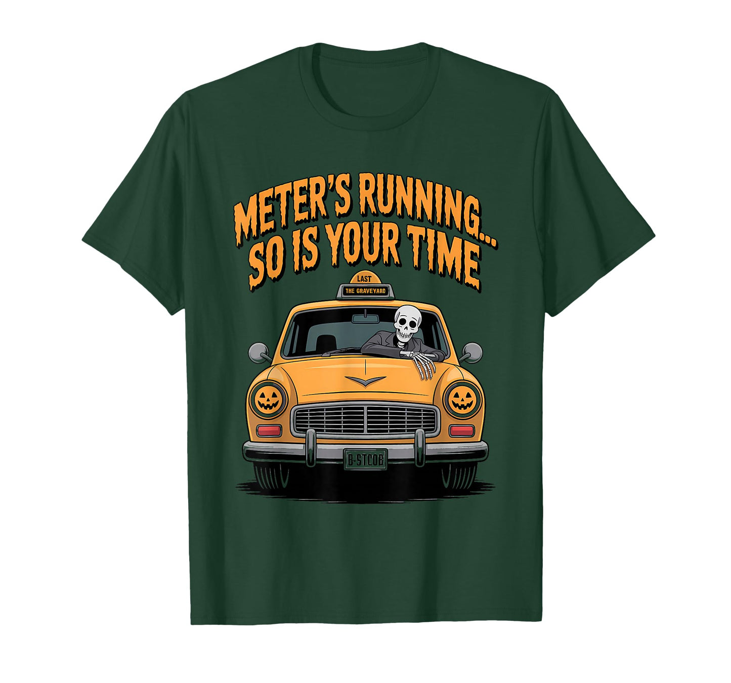 Skeleton Taxi Driver Halloween Funny Spooky Cab T-Shirt