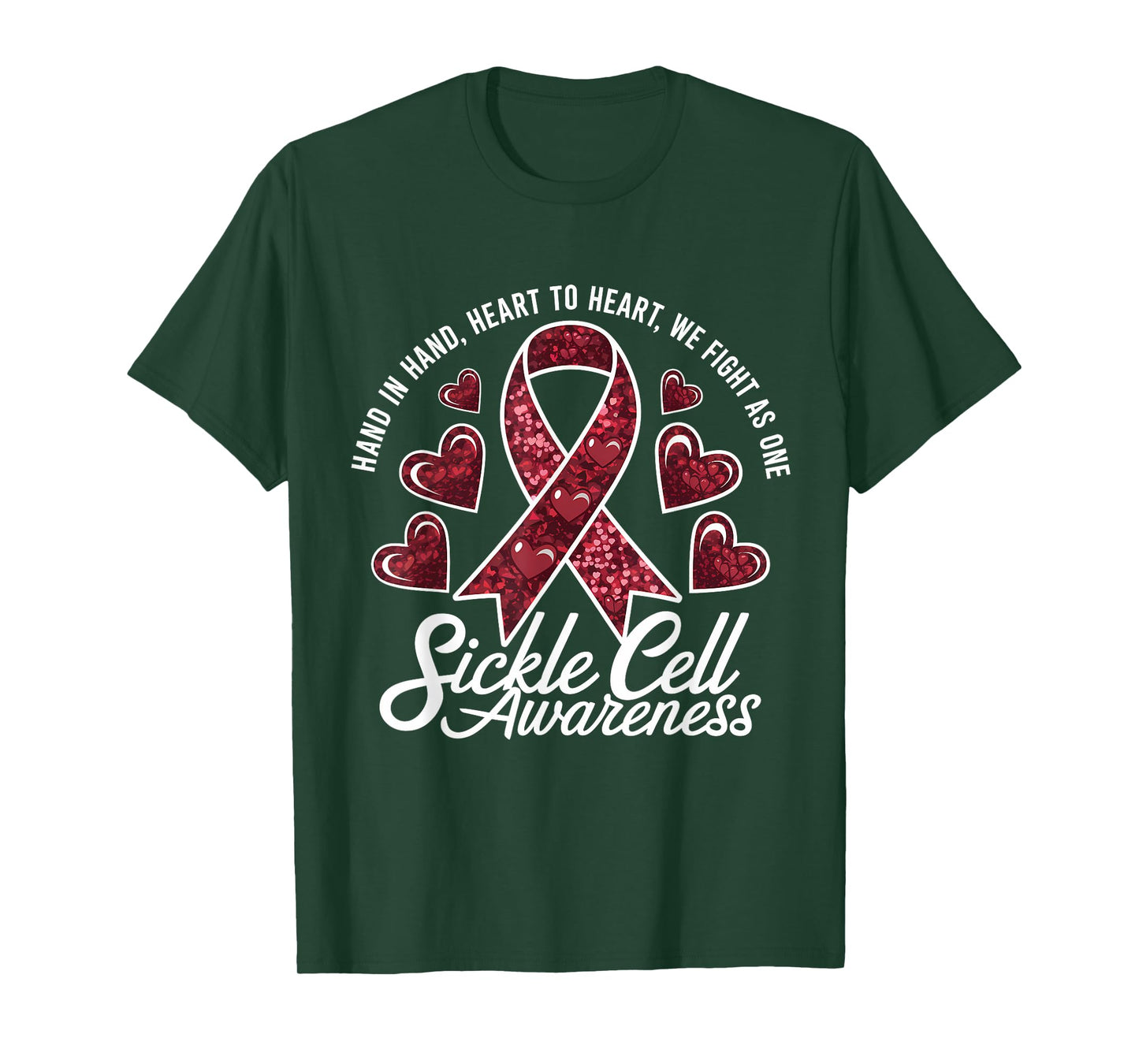 Sickle Cell Awareness Hand In Hand Anemia Burgundy Ribbon T-Shirt