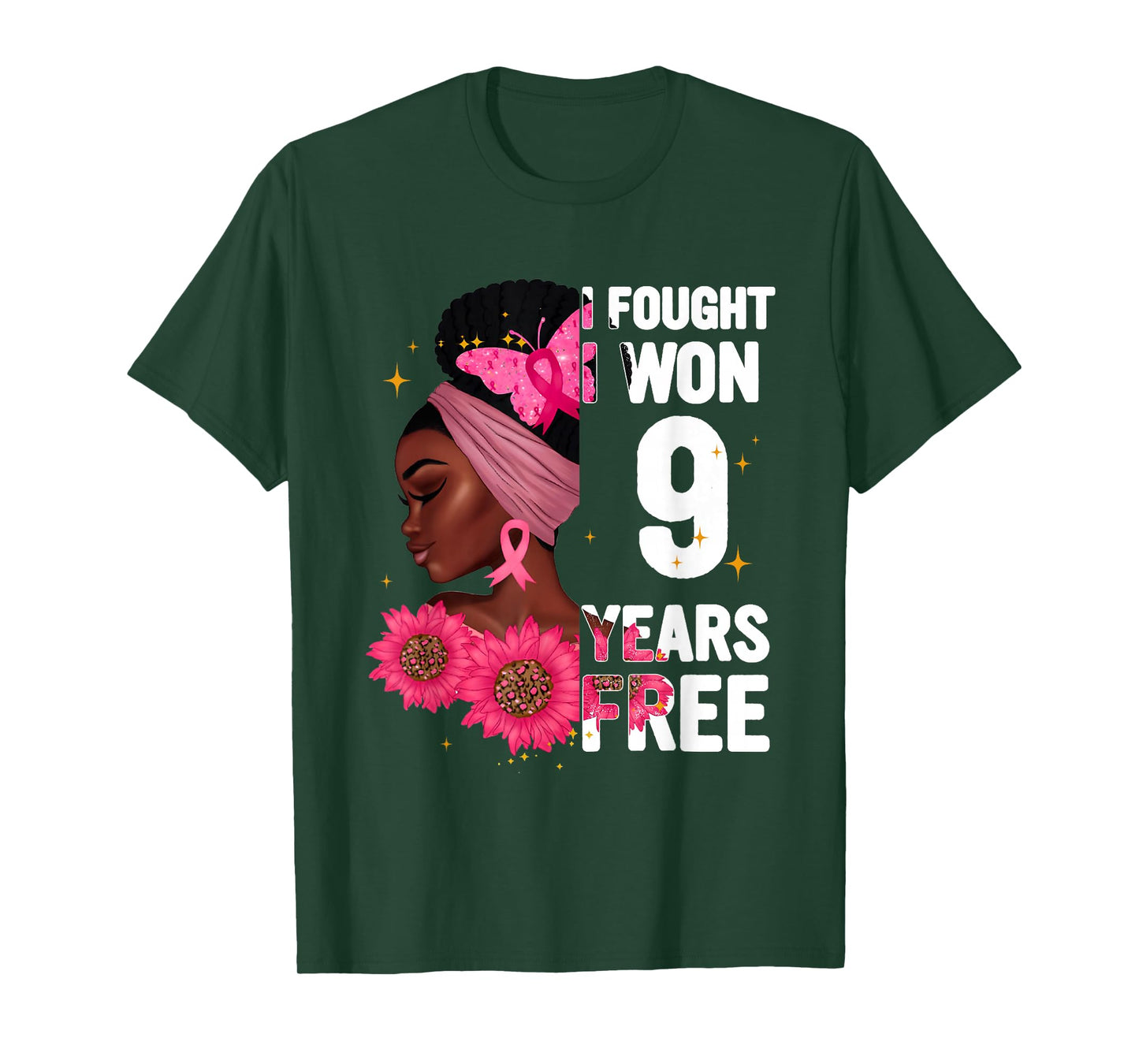 I Fought I Won 9 Year Free Breast Cancer Black Women T-Shirt