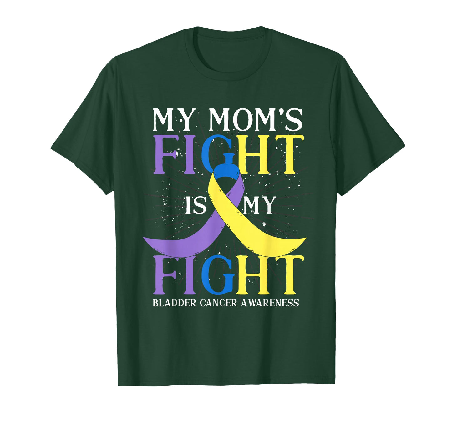 Purple Blue Yellow Ribbon Mom Bladder Cancer Awareness T-Shirt